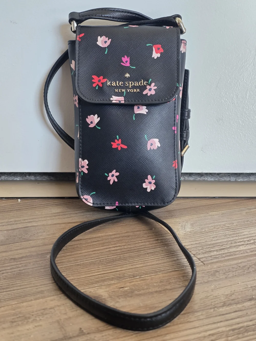 Kate Spade Black Floral Crossbody Phone Bag